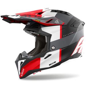 Motocross kypärä Airoh Aviator 3 Monarch harmaa-punainen mattainen