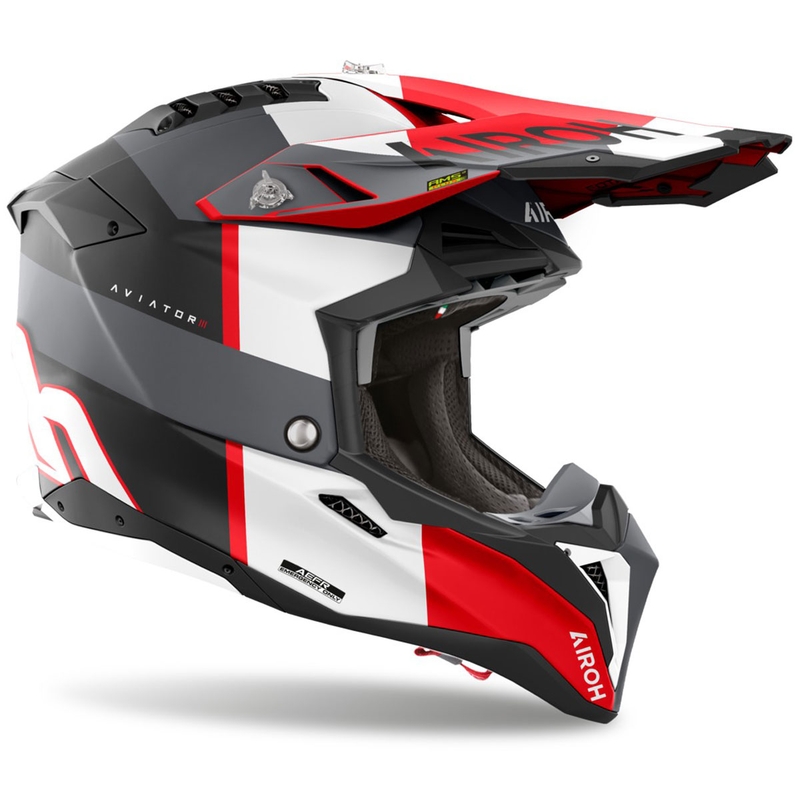 Motocross kypärä Airoh Aviator 3 Monarch harmaa-punainen mattainen