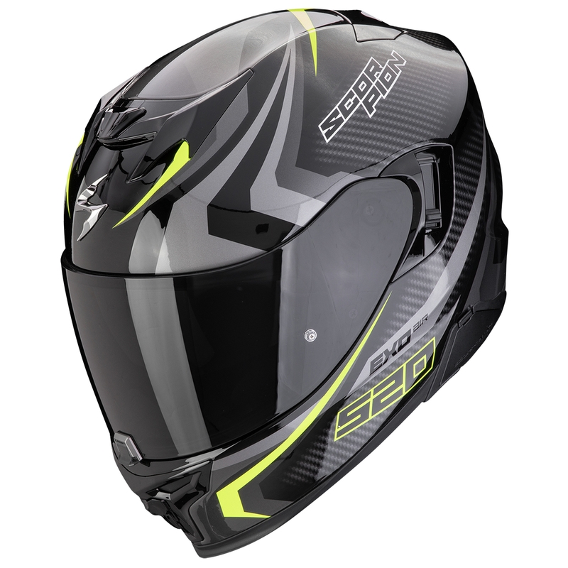Integraalinen moottoripyöräilykypärä Scorpion EXO-520 EVO AIR TERRA musta-hopea-keltainen fluo alennusmyynti