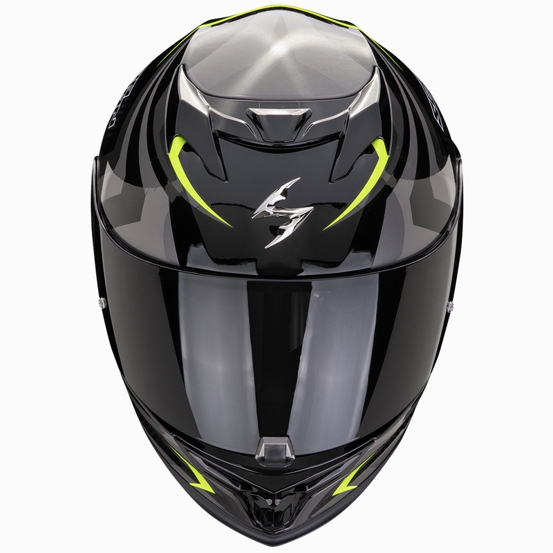 Integraalinen moottoripyöräilykypärä Scorpion EXO-520 EVO AIR TERRA musta-hopea-keltainen fluo alennusmyynti