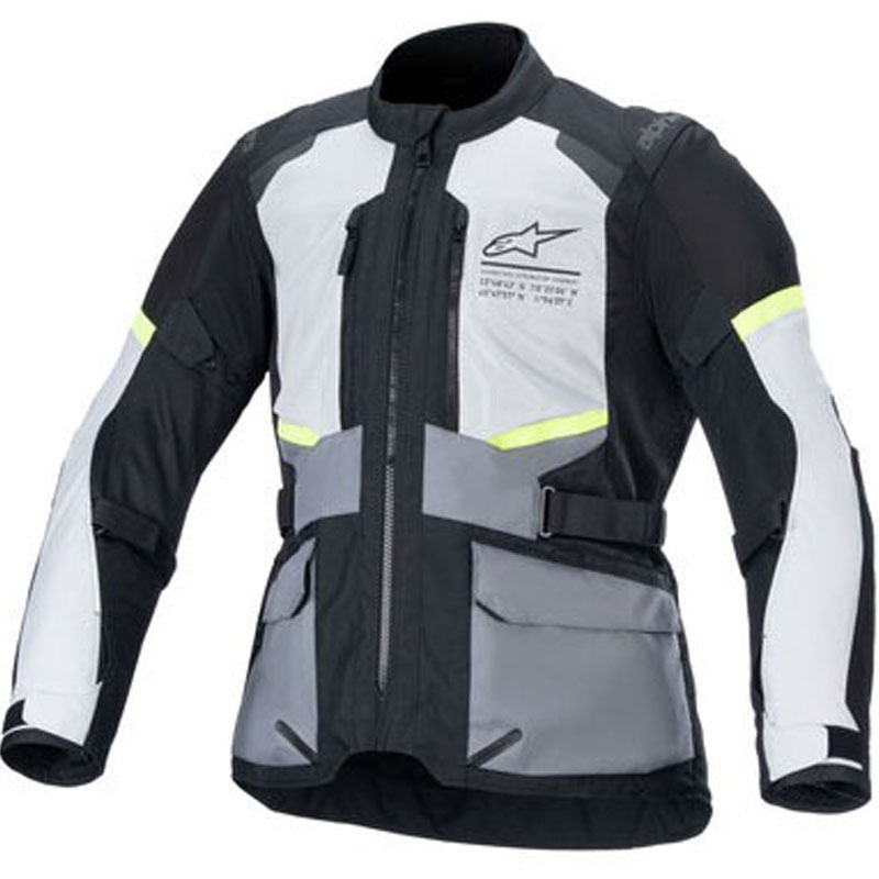 Alpinestars Andes Air Drystar Vaaleanharmaa-tummanharmaa-musta-fluokeltainen moottoripyöräily takki