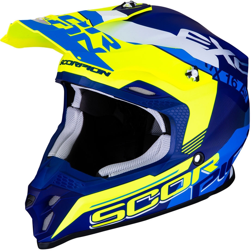 Motokrosová přilba Scorpion VX-16 Air Arhus modro-fluo žlutá