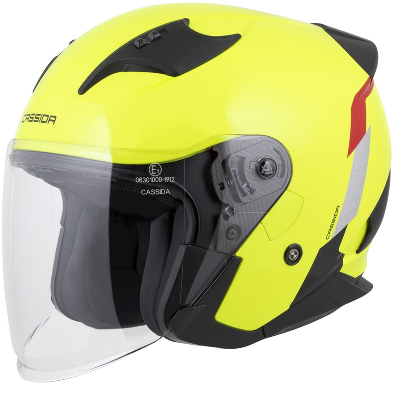 Cassida Reflex 2.0 Safety fluo keltainen-punainen-harmaa-hopeaheijastava hopea avoin moottoripyöräilykypärä