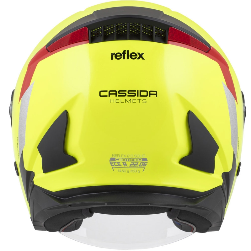 Cassida Reflex 2.0 Safety fluo keltainen-punainen-harmaa-hopeaheijastava hopea avoin moottoripyöräilykypärä