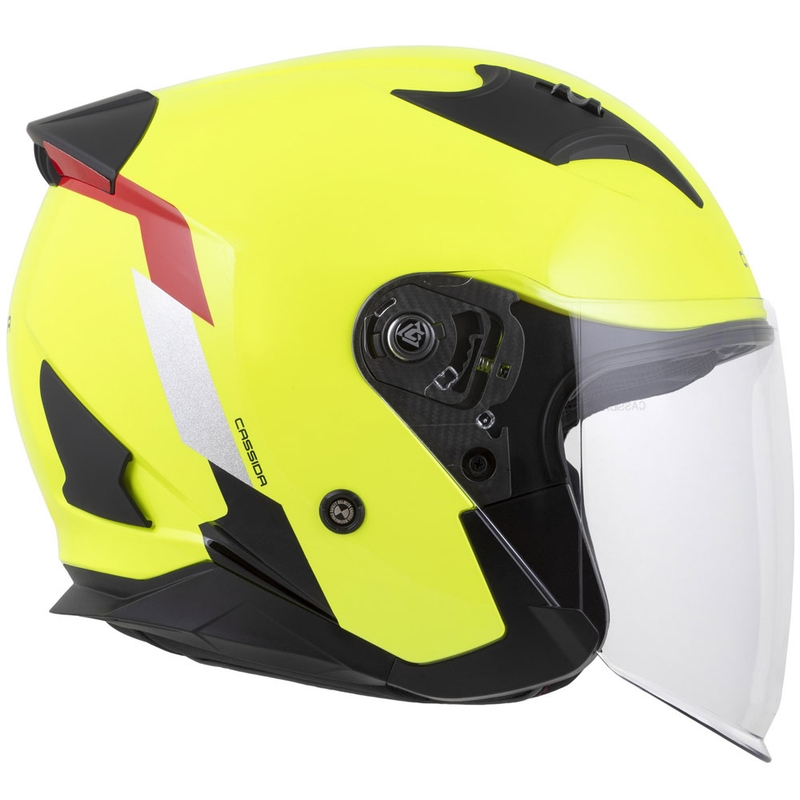 Cassida Reflex 2.0 Safety fluo keltainen-punainen-harmaa-hopeaheijastava hopea avoin moottoripyöräilykypärä