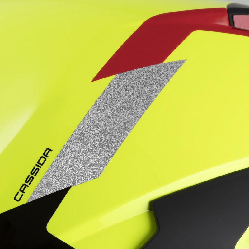 Cassida Reflex 2.0 Safety fluo keltainen-punainen-harmaa-hopeaheijastava hopea avoin moottoripyöräilykypärä