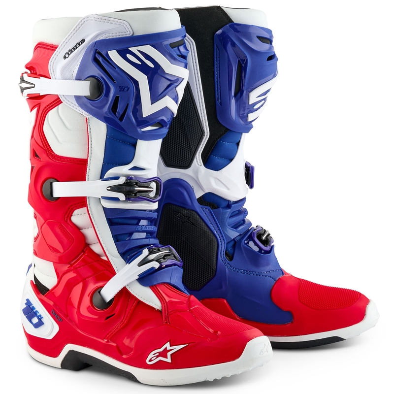 Alpinestars Tech 10 rajoitettu painos FORTITUDE valkoinen-sininen-punainen moottoripyöräsaappaat