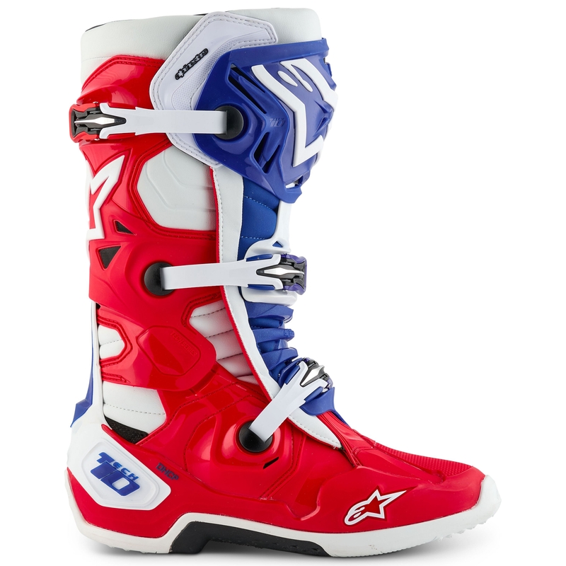 Alpinestars Tech 10 rajoitettu painos FORTITUDE valkoinen-sininen-punainen moottoripyöräsaappaat