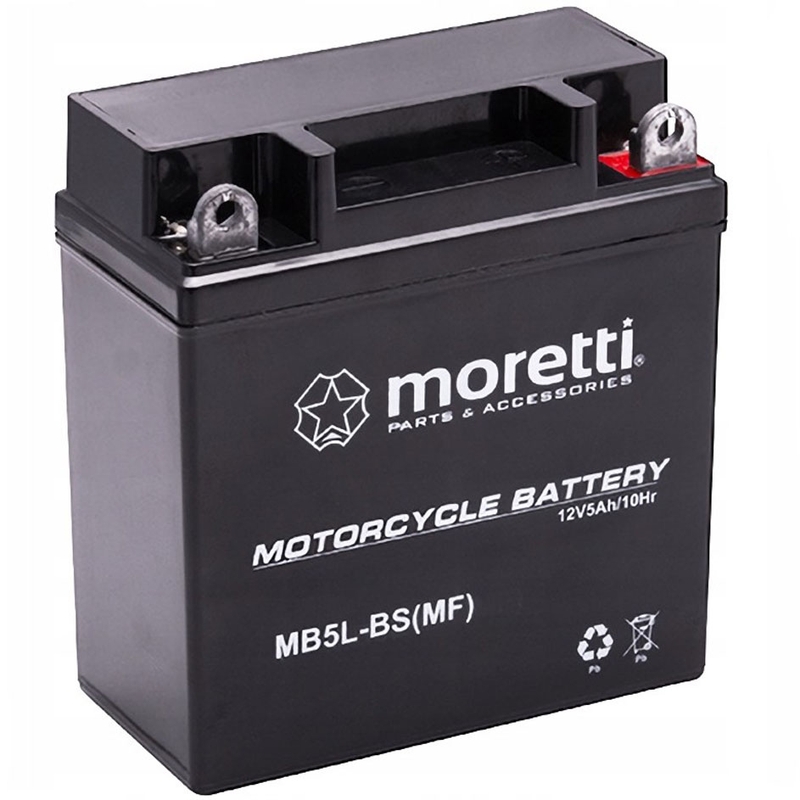 Huoltovapaa geeliakku Moretti MB5L-BS, 12V 5Ah ilman jännitemittaria.