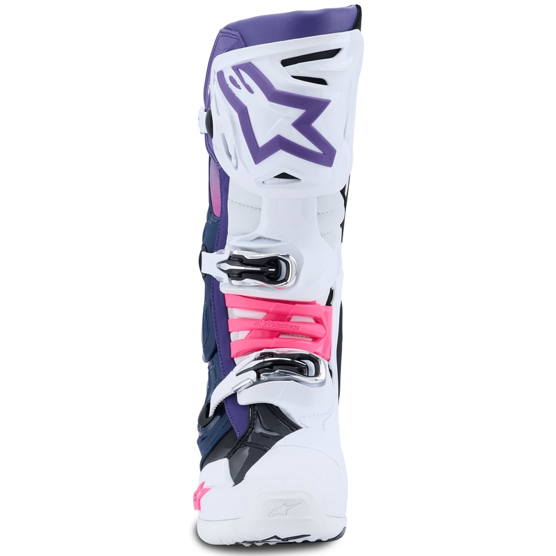 Alpinestars Tech 10 valkoinen-violetti-sininen-fluo vaaleanpunainen moottoripyörä saappaat