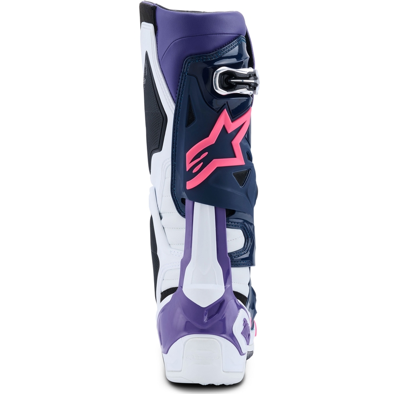 Alpinestars Tech 10 valkoinen-violetti-sininen-fluo vaaleanpunainen moottoripyörä saappaat