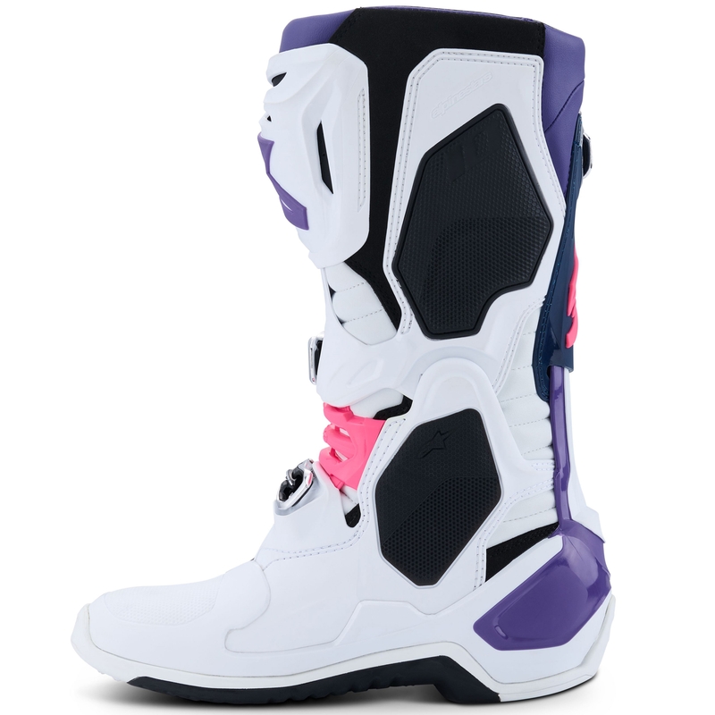 Alpinestars Tech 10 valkoinen-violetti-sininen-fluo vaaleanpunainen moottoripyörä saappaat