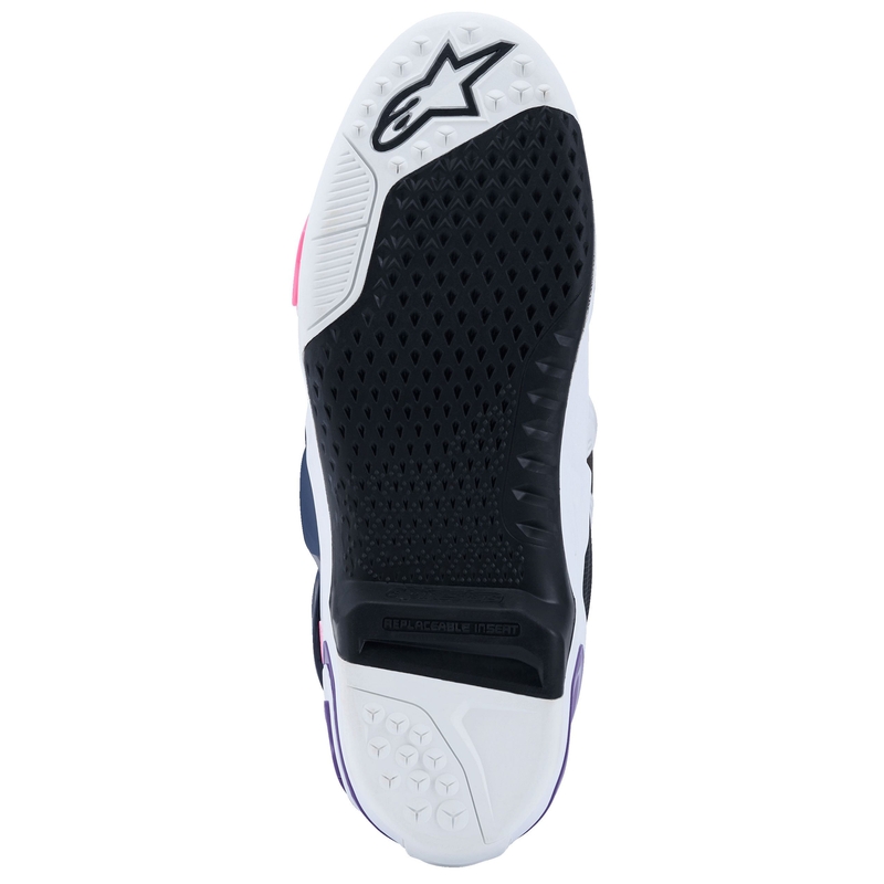 Alpinestars Tech 10 valkoinen-violetti-sininen-fluo vaaleanpunainen moottoripyörä saappaat