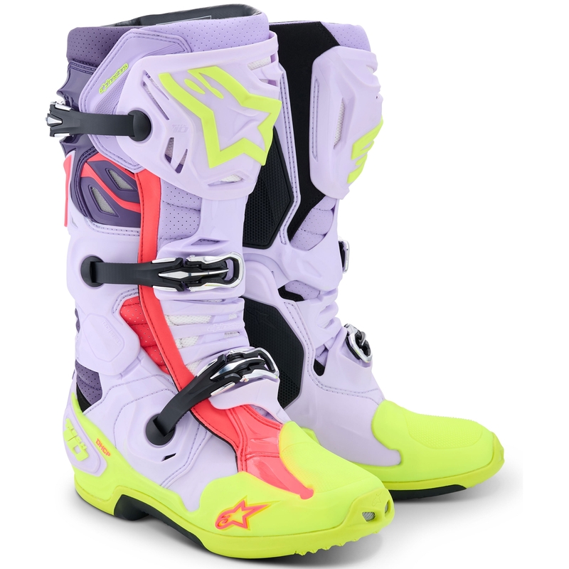 Alpinestars Tech 10 Supervented purppura-fluo-kelta-vaaleanpunainen moottoripyörä saappaat