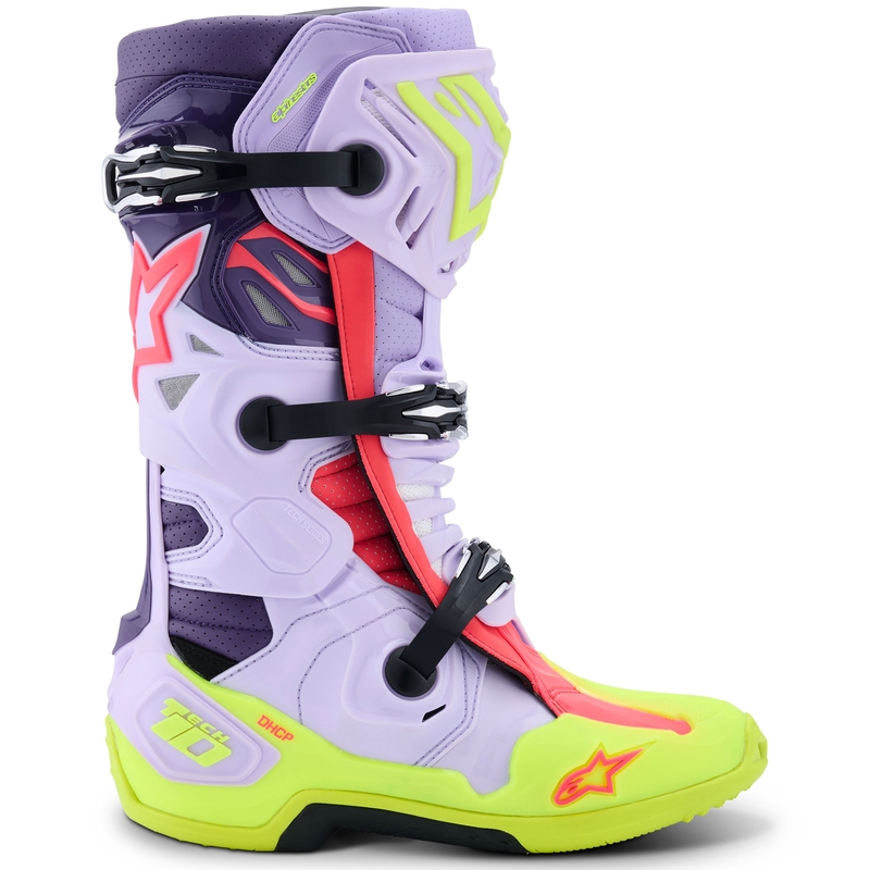 Alpinestars Tech 10 Supervented purppura-fluo-kelta-vaaleanpunainen moottoripyörä saappaat