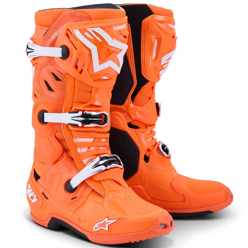 Alpinestars Tech 10 Supervented fluo oranssi-musta-valkoinen moottoripyörä saappaat