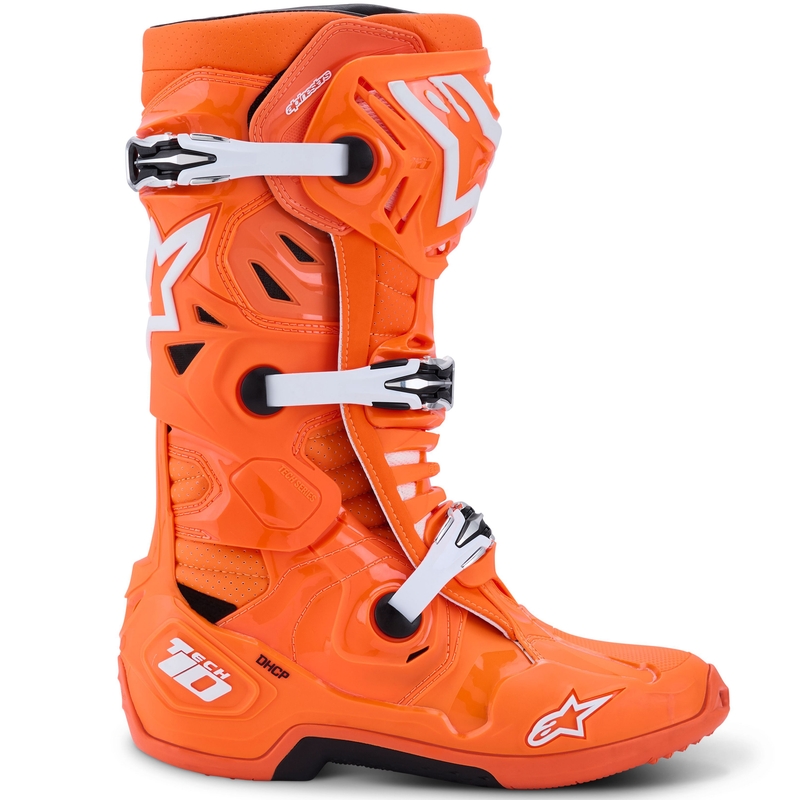 Alpinestars Tech 10 Supervented fluo oranssi-musta-valkoinen moottoripyörä saappaat