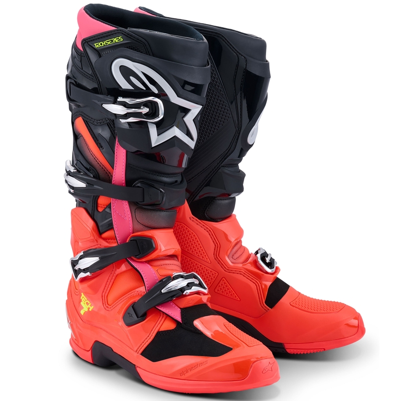 Alpinestars Tech 7 musta-fluo punainen-fluo vaaleanpunainen moottoripyörä saappaat