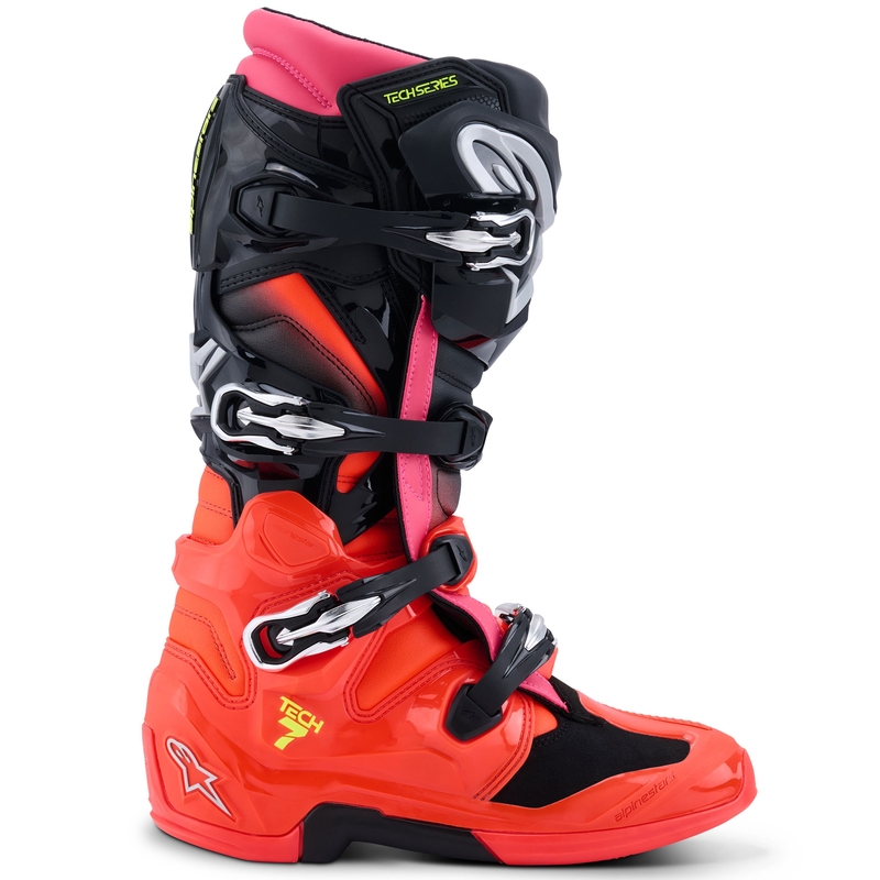 Alpinestars Tech 7 musta-fluo punainen-fluo vaaleanpunainen moottoripyörä saappaat