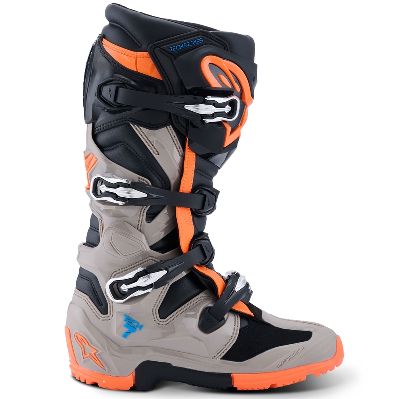 Alpinestars Tech 7 Enduro Musta-Tummanharmaa-Fluo-oranssi Moottoripyöräilykengät