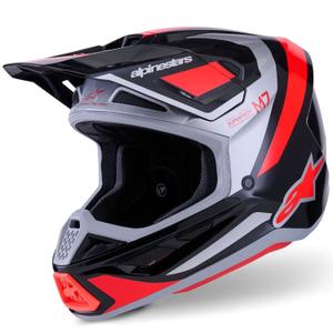 Alpinestars SM7 Rise motocross kypärä musta-hopea-fluoropunainen
