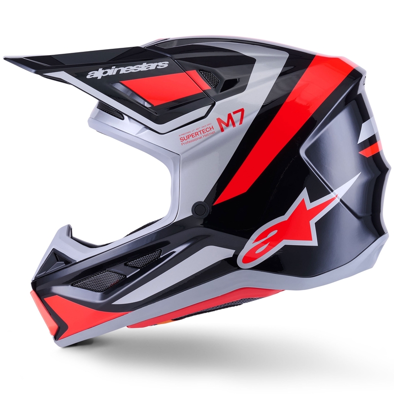 Alpinestars SM7 Rise motocross kypärä musta-hopea-fluoropunainen