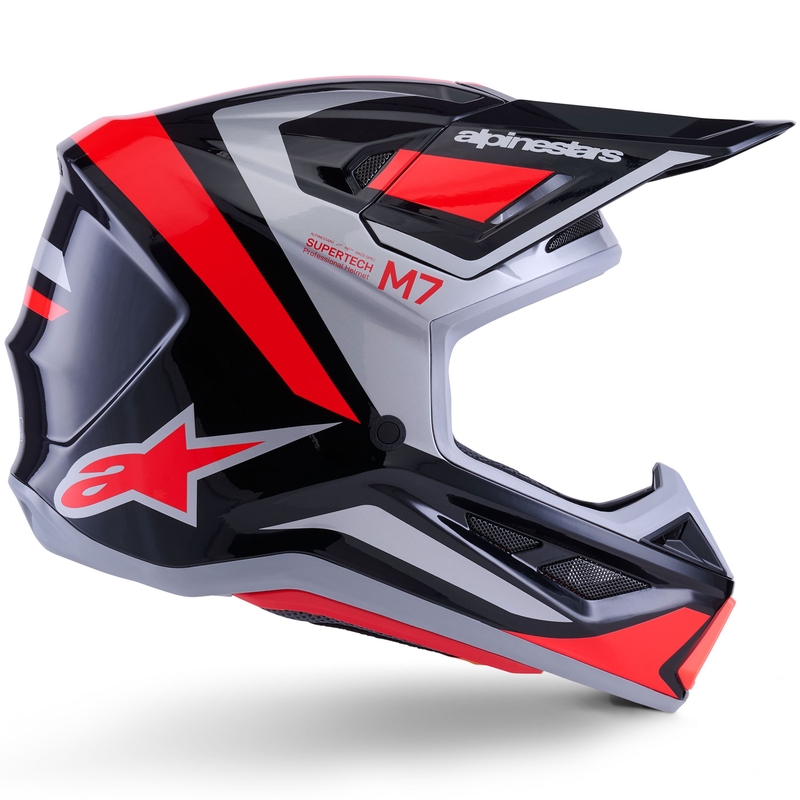 Alpinestars SM7 Rise motocross kypärä musta-hopea-fluoropunainen