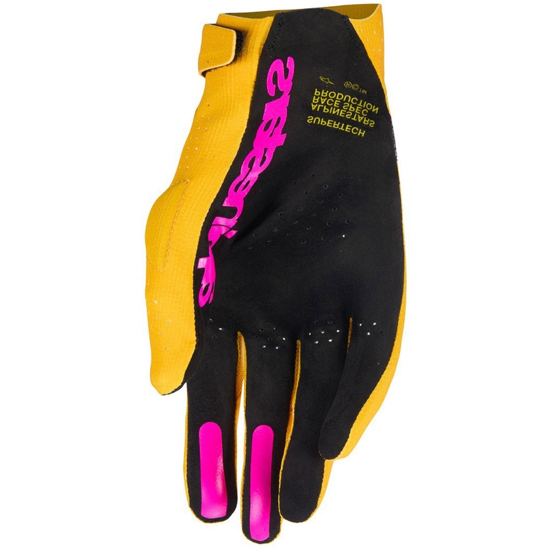 Alpinestars Supertech MX kulta-musta-fluo-vaaleanpunaiset motocross-hanskat