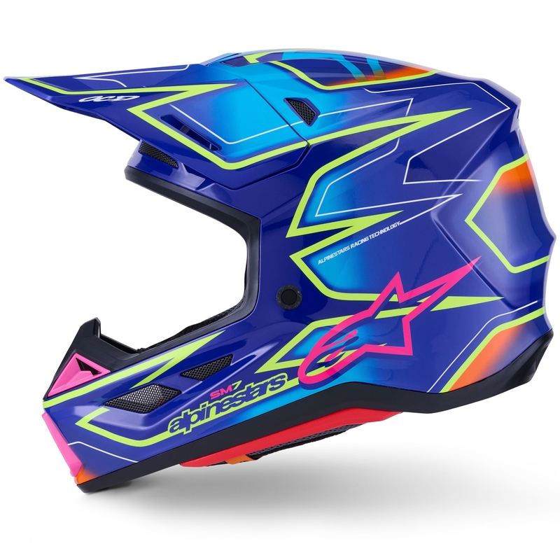 Alpinestars SM7 Cast Sininen-vaaleanpunainen-keltainen motocross kypärä