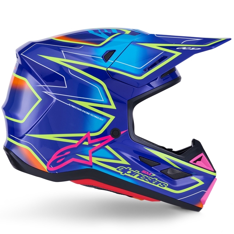 Alpinestars SM7 Cast Sininen-vaaleanpunainen-keltainen motocross kypärä