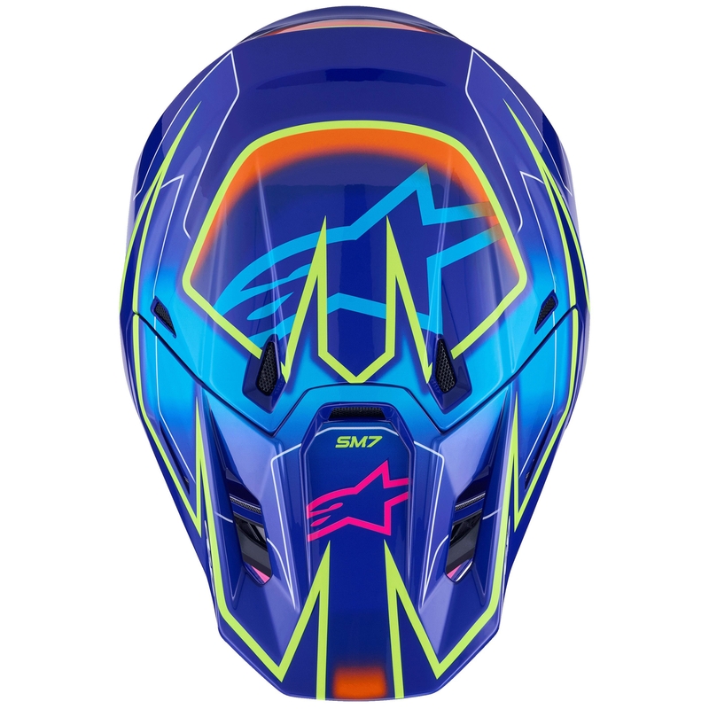 Alpinestars SM7 Cast Sininen-vaaleanpunainen-keltainen motocross kypärä