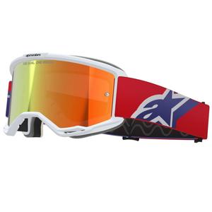 Alpinestars Vision 5 Corp motocrosslasit valkoinen-sininen-punainen peilattu punainen linssi