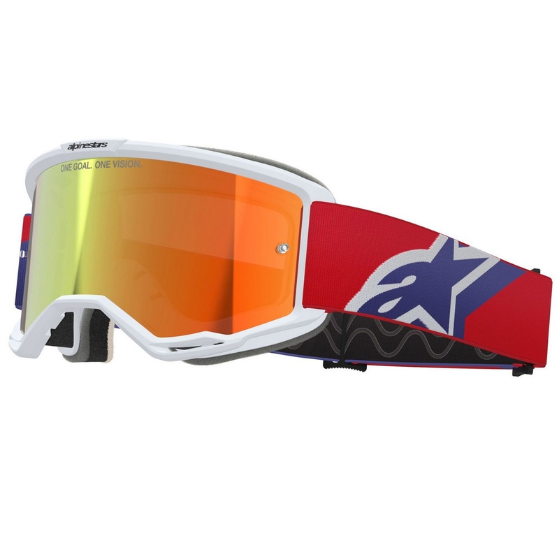 Alpinestars Vision 5 Corp motocrosslasit valkoinen-sininen-punainen peilattu punainen linssi