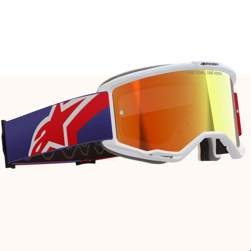 Alpinestars Vision 5 Corp motocrosslasit valkoinen-sininen-punainen peilattu punainen linssi