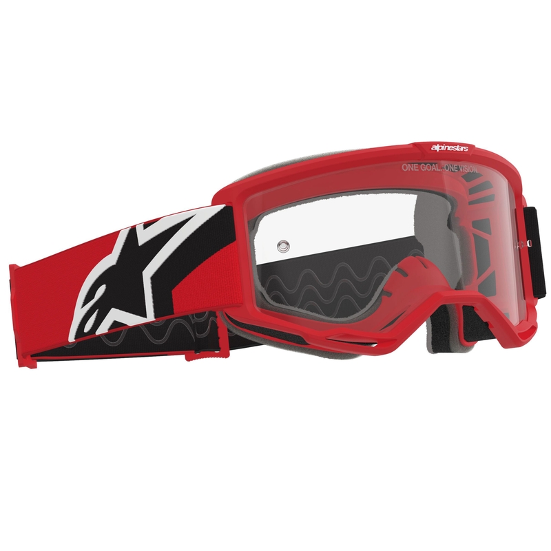 Alpinestars Vision OTG motocrosslasit punainen-musta-valkoinen kirkkaalla linssillä
