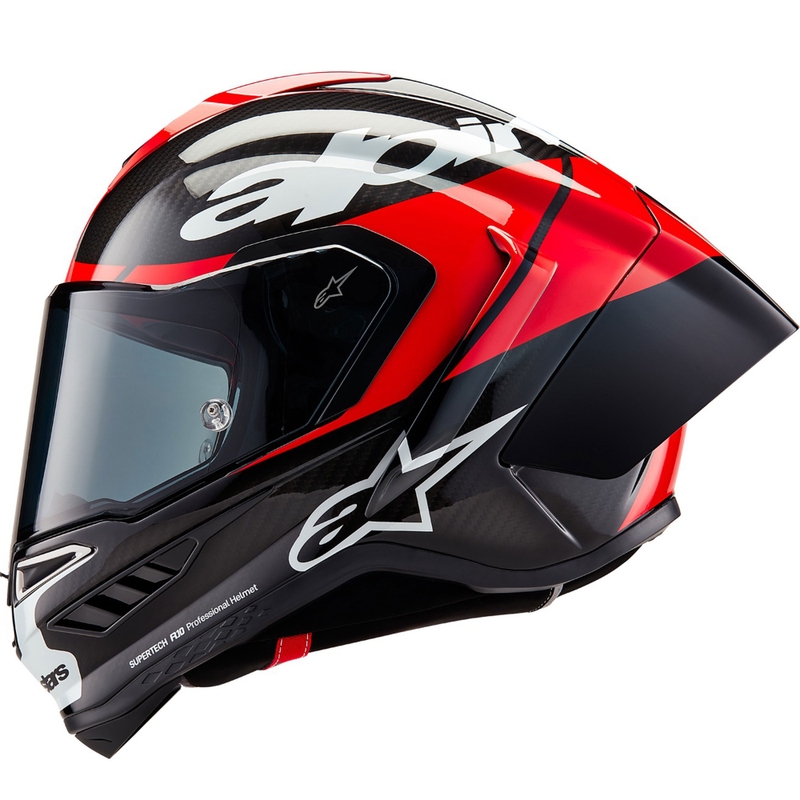 Alpinestars Supertech R-10 Element hiilikuituinen fluo-kokokypärä moottoripyörälle, puna-valkoinen