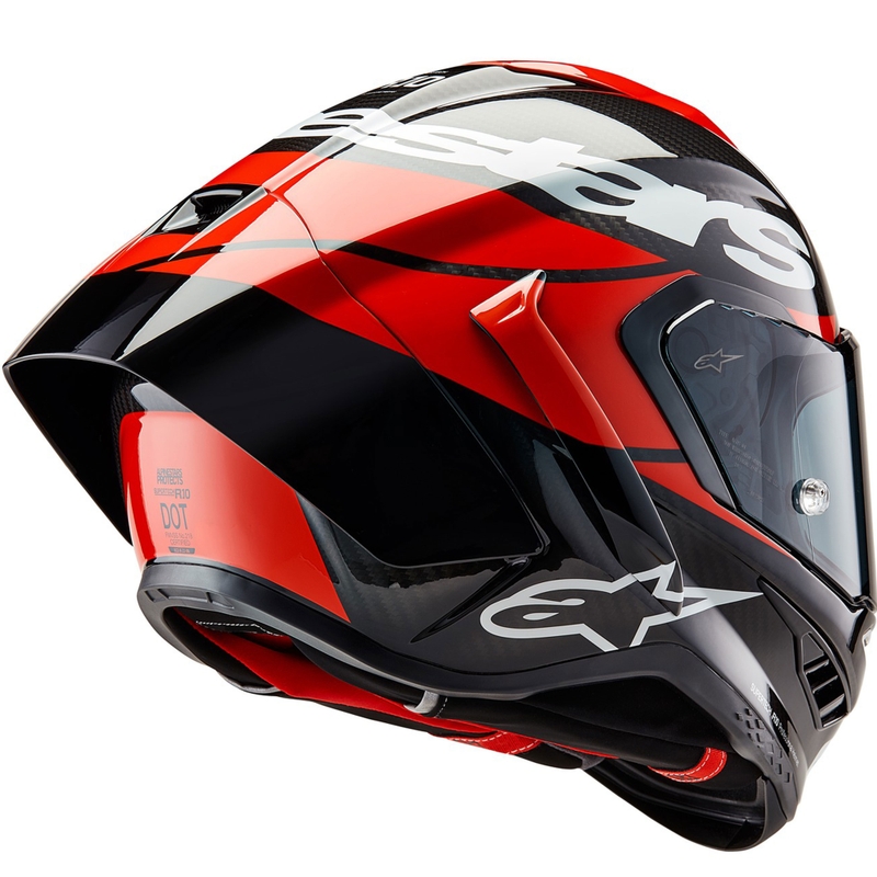 Alpinestars Supertech R-10 Element hiilikuituinen fluo-kokokypärä moottoripyörälle, puna-valkoinen
