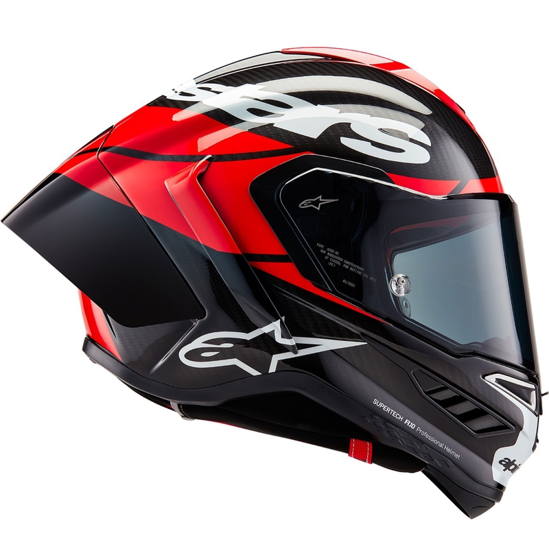 Alpinestars Supertech R-10 Element hiilikuituinen fluo-kokokypärä moottoripyörälle, puna-valkoinen
