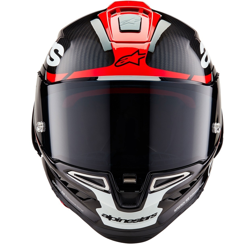 Alpinestars Supertech R-10 Element hiilikuituinen fluo-kokokypärä moottoripyörälle, puna-valkoinen
