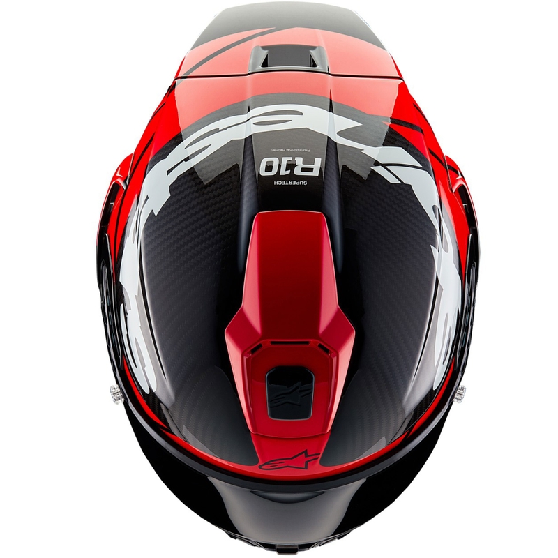 Alpinestars Supertech R-10 Element hiilikuituinen fluo-kokokypärä moottoripyörälle, puna-valkoinen