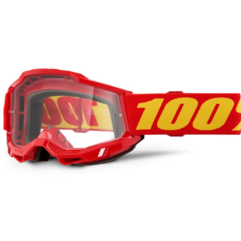 Motocross lasit 100% Accuri 2 punainen kirkkaalla pleksillä varustettuna