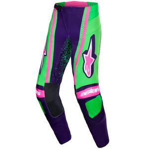 Alpinestars Techstar Nomur Motocross-housut tumman violetti-vihreä-fluo-vaaleanpunainen