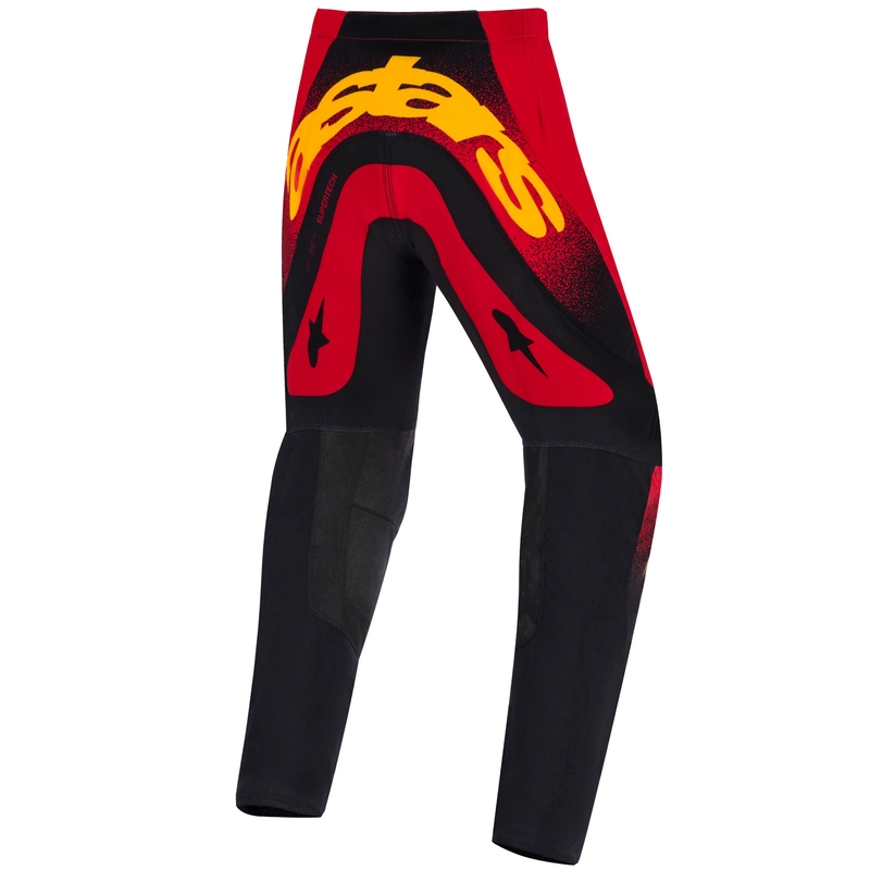 Alpinestars Supertech Scenz Punaiset, mustat ja keltaiset lasten motocross-housut.