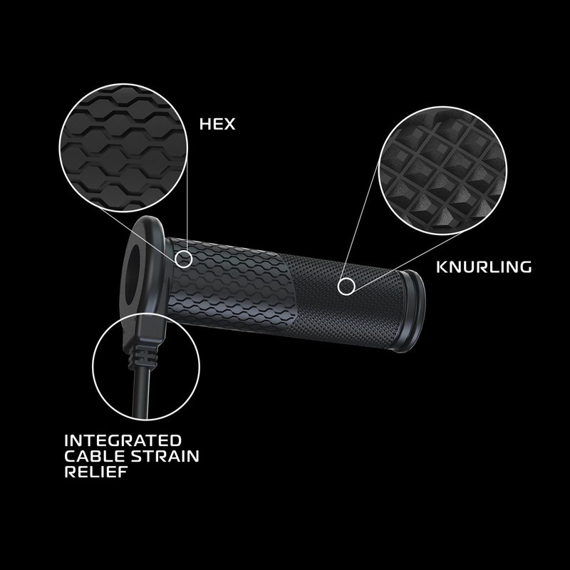 Oxford Hotgrips PRO Touring -lämmitettävät kahvat, joissa on integroitu ohjaimet kahvaan.