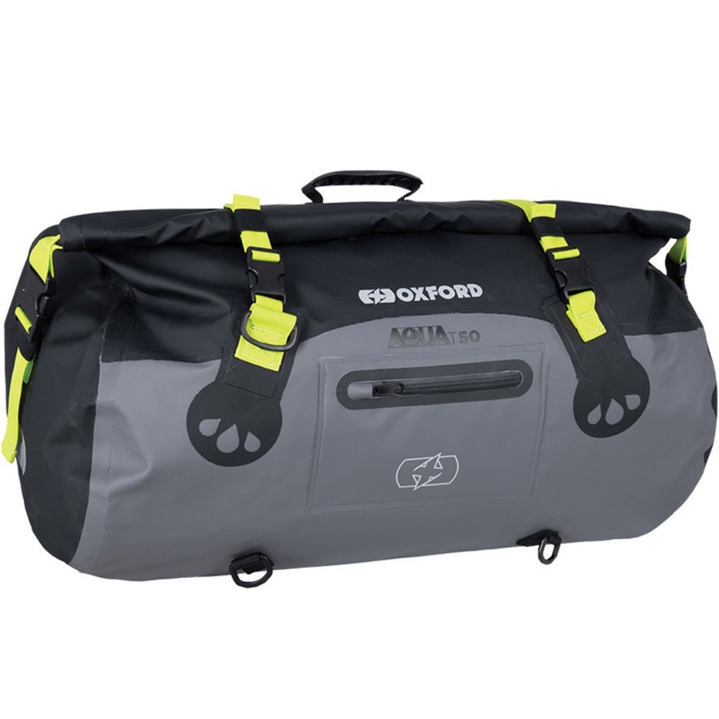 Vedenpitävä Oxford Aqua T-50 rullalaukku 50 l musta-harmaa-fluokankeltainen