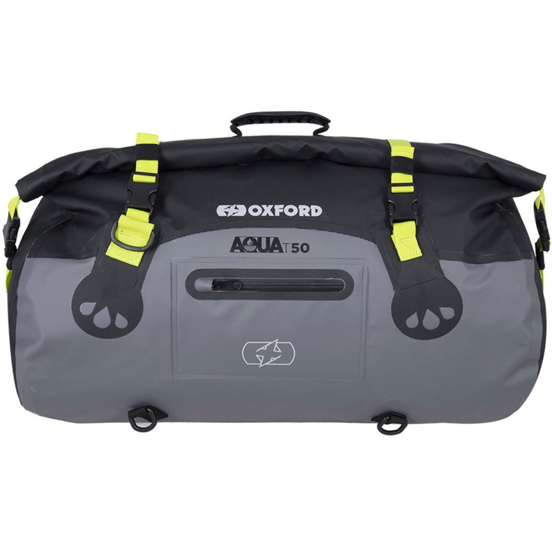 Vedenpitävä Oxford Aqua T-50 rullalaukku 50 l musta-harmaa-fluokankeltainen