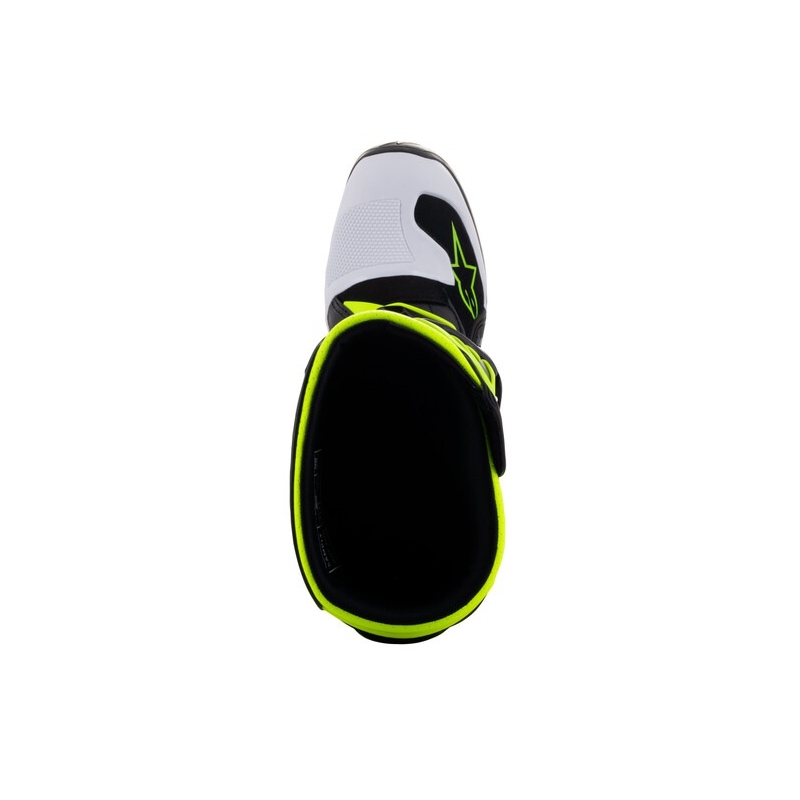 Alpinestars Tech 7 S mustat, valkoiset, keltaiset ja siniset moottoripyöräsaappaat lapsille.