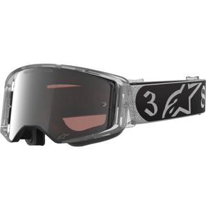 Alpinestars Supertech Vision DNGR38 XXV mustat ja hopeiset motocross-lasit, joissa on peilattu hopeinen pleksilevy