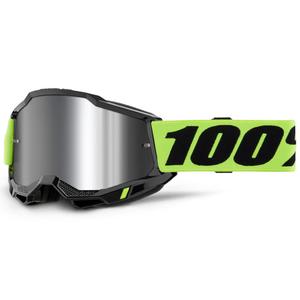 Motocross-lasit 100% Accuri 2 fluo-keltaiset hopeisella pleksillä.