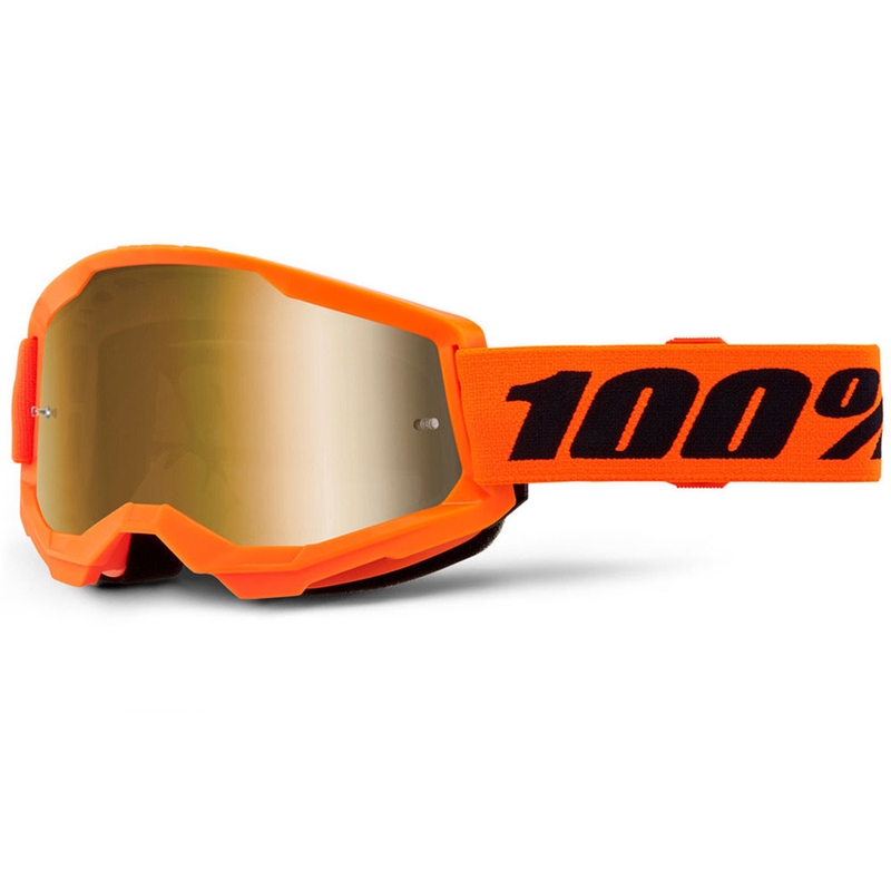Lasten motocrosslasit 100% STRATA 2 oranssi peilillä ja kultaisella pleksillä varustettuna